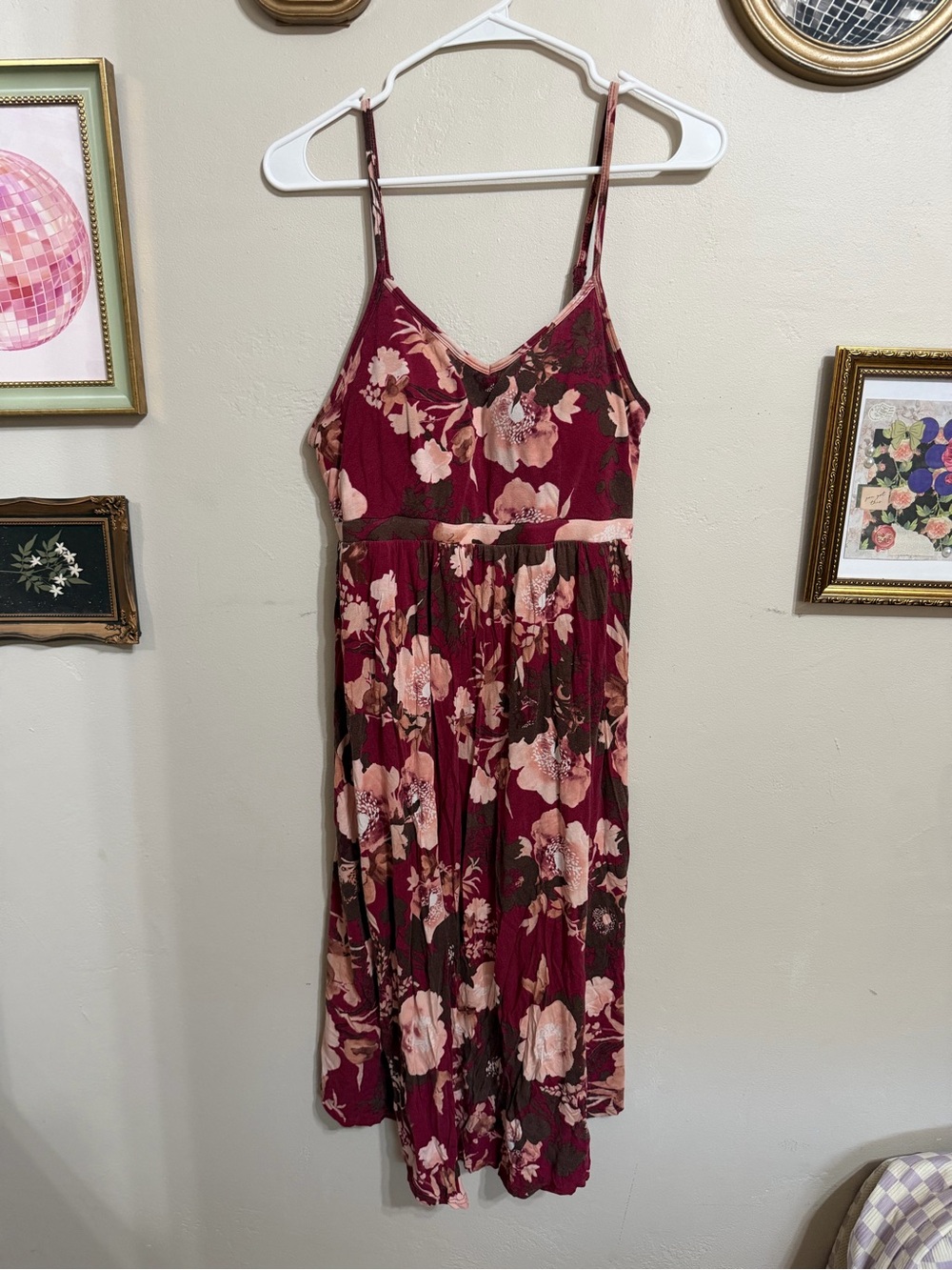 stars above Burgundy Floral Spaghetti-Strap Midi Dress